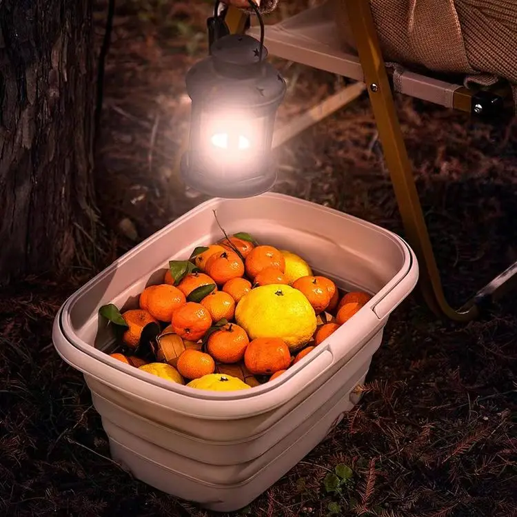 Durable Camping Foldable Storage Bucket Light Brown/Green/White And Gray Storage Bucket Portable Camping Storage Bucket