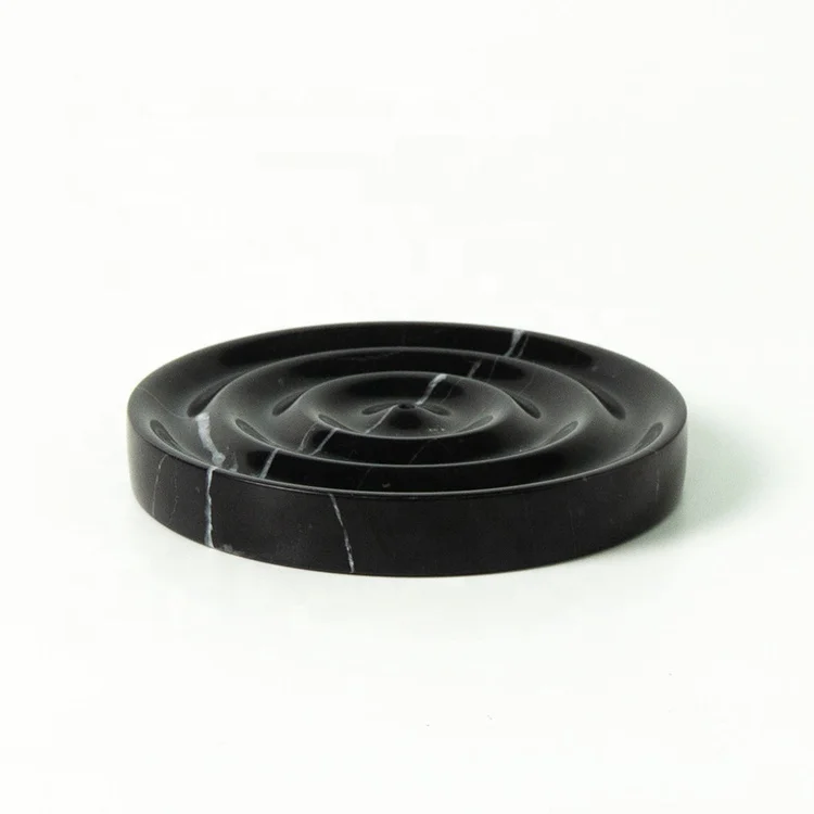 Custom Luxury Modern Round Water Ripple Natural Stone Black Marble Incense Stick Burner Holder For Home Decoration