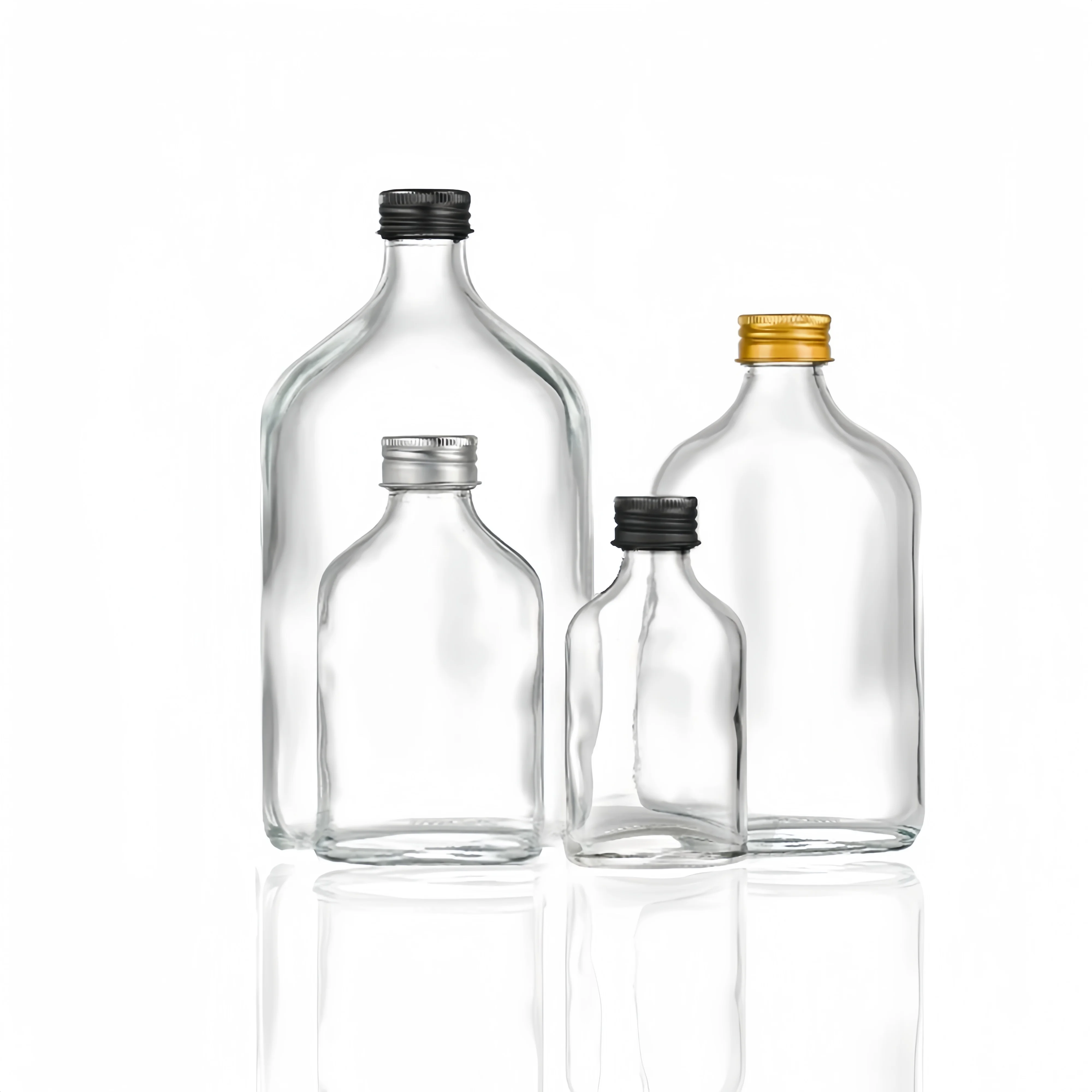 50ml 100ml 200ml 250ml 350ml 500ml Clear Flat Flask Beverage Packing Cold Brew Coffee Whisky Glass Bottles For Liquor Tea