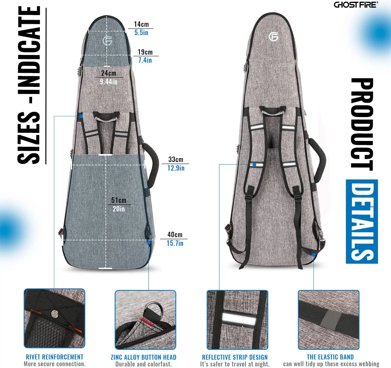 Ghost Fire Acoustic Western Guitar Bag Folk Guitar Bag 41 inch Padded Waterproof Double Straps Guitar Gig Bag for ST/TL