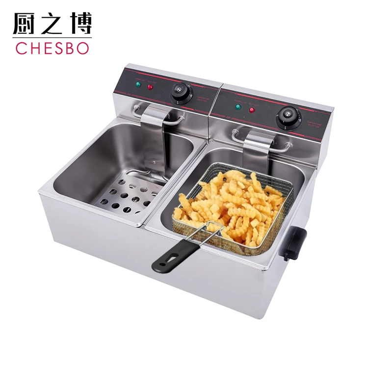 Commercial Double Oil Cylinder Oven Hot Pot Fried Chicken Grill Electric Deep Fryer Spiral Potato French Fries Frying Machine