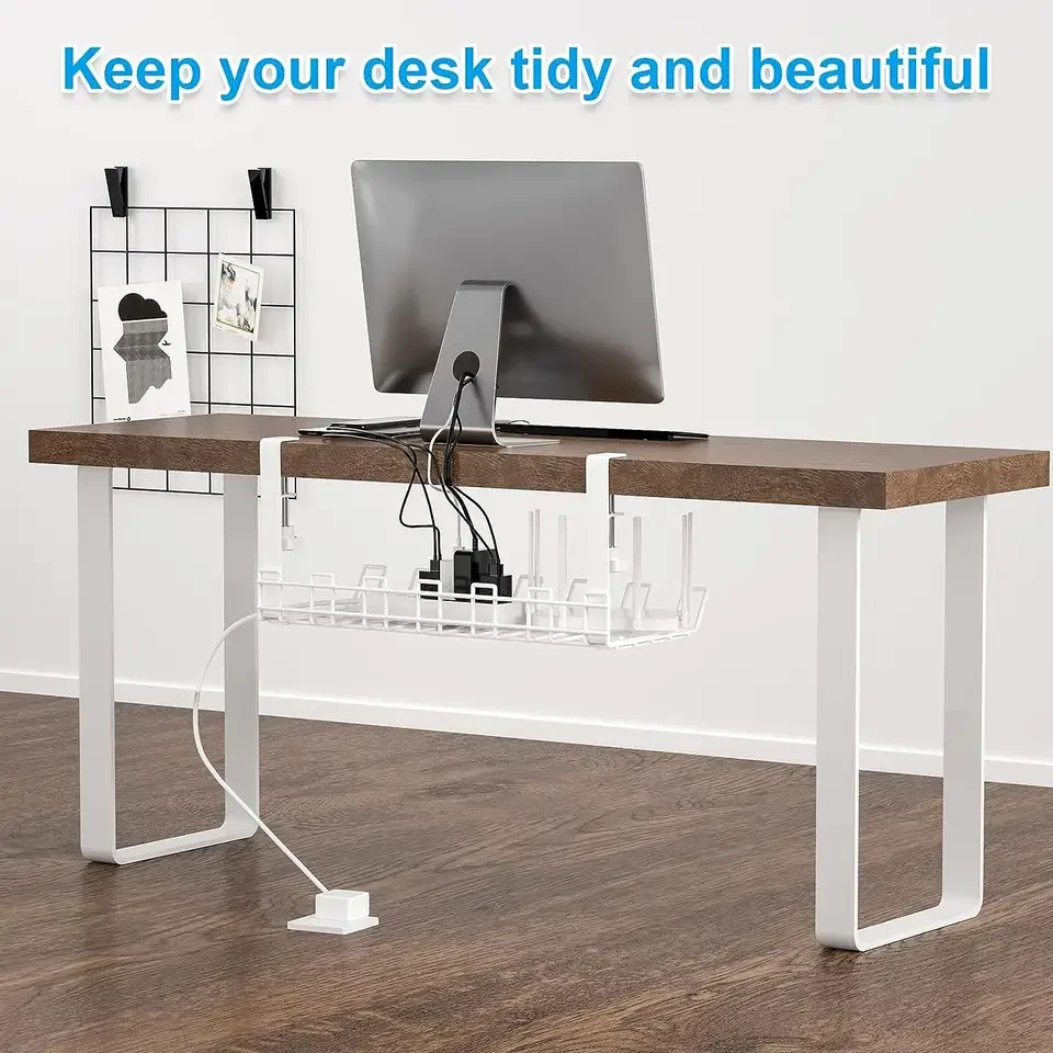 Living room Office Under Desk No drilling adjustable sturdy Cable Management Tray Metal Cord Wire Organization