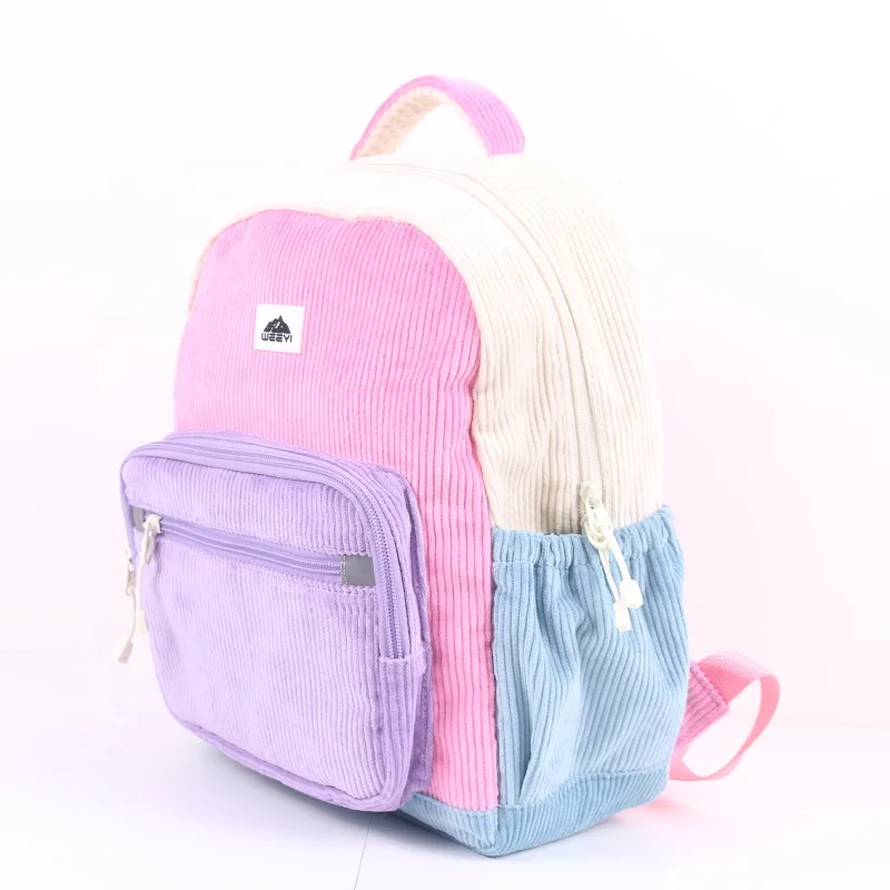 CHANGRONG Custom Pink Corduroy Student Backpack for Girls Kids School Bag
