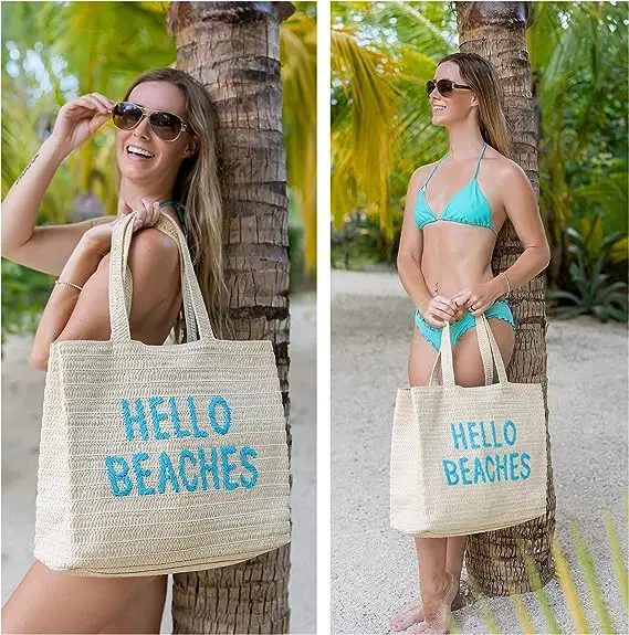 Wholesale Woven Paper Straw Bags Tote Summer Beach Handbags 2023 for Woven