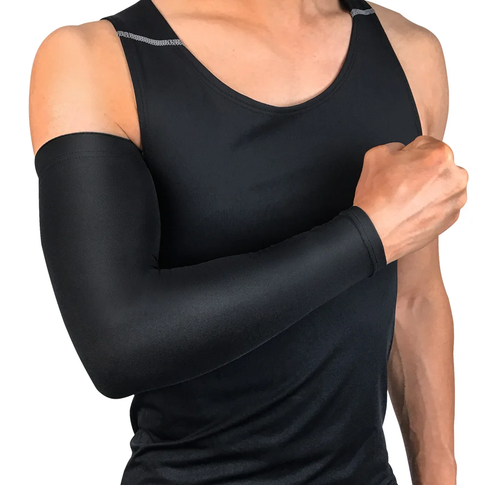 
Solid Color Polyester Spandex Men and Youth Fitness Elastic Sport Protector Arm Guard UV Protection Cycling Arm Sleeves 