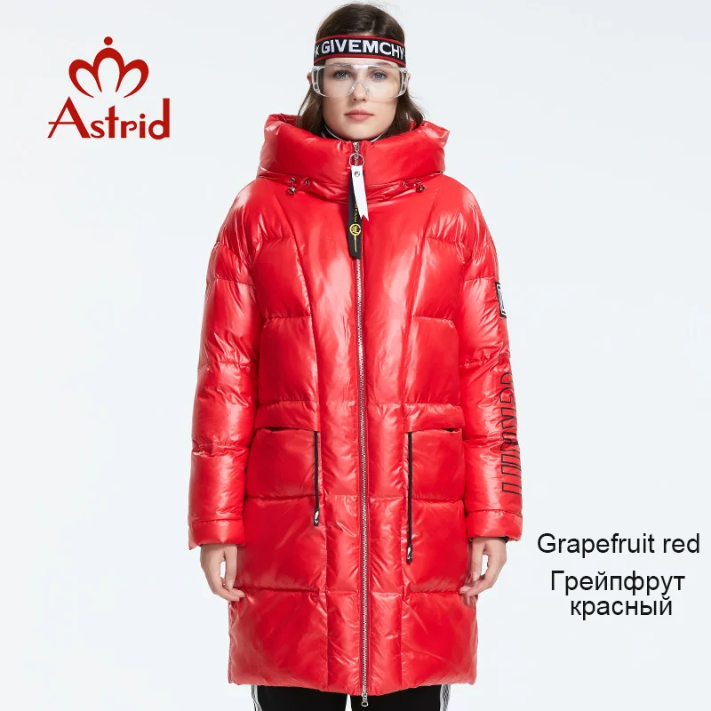 women winter long coat with a fur collar waterproof  down jacket red top color with a hood zipper long coat AR-3003