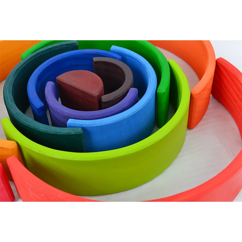 12-Piece Wooden Rainbow Stacker DIY Toy Bright Colors Building Blocks for Unisex Baby Toy Stacking Game