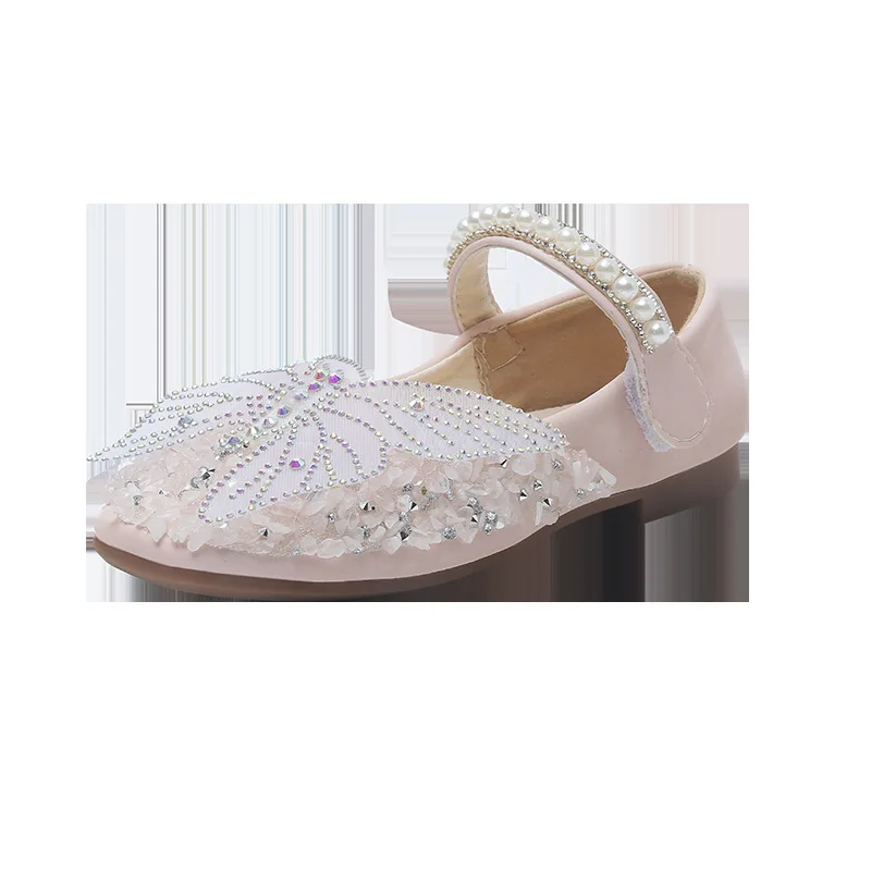  2021 new products girls sandals leather shoes rhinestone pearl butterfly children dance stage girl