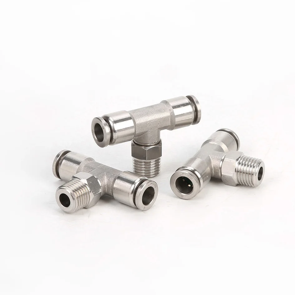 Wholesale SPB6-01 stainless pneumatic fittings male thread tee 8mm air hose connector straight equal connector fitting reducer