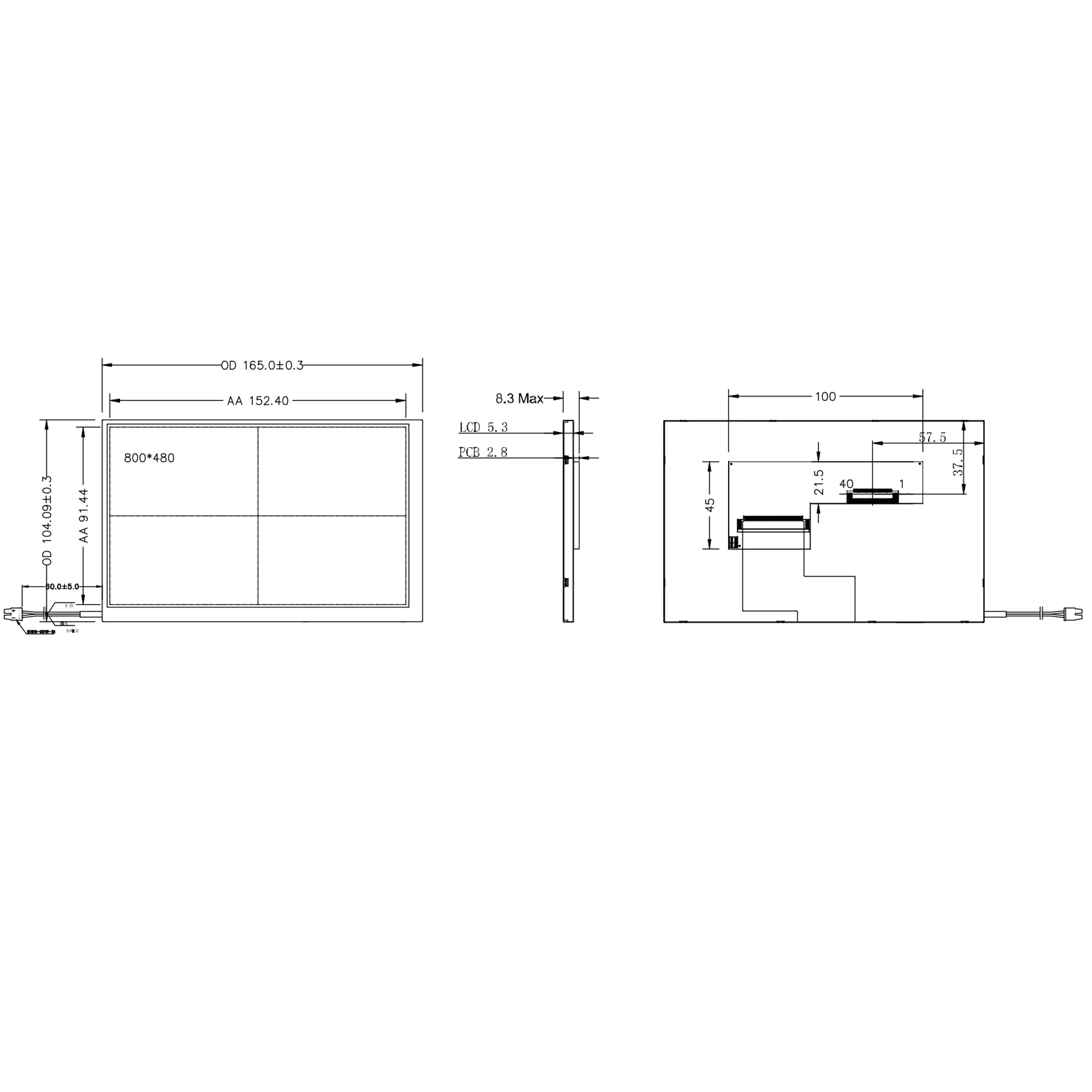 Wide temperature Anti-Glare RGB 40Pins LVDS 7 inch high brightness 1000cd/m2 800*480 LCD Display Module
