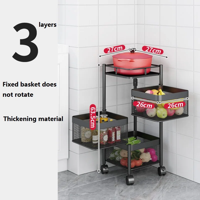 
Kitchen Rotating Basket Storage Rack Fruit Vegetable Shelf 360 Degree Rotating Baskets Rack Kitchen Floor Multi-layer shelves 