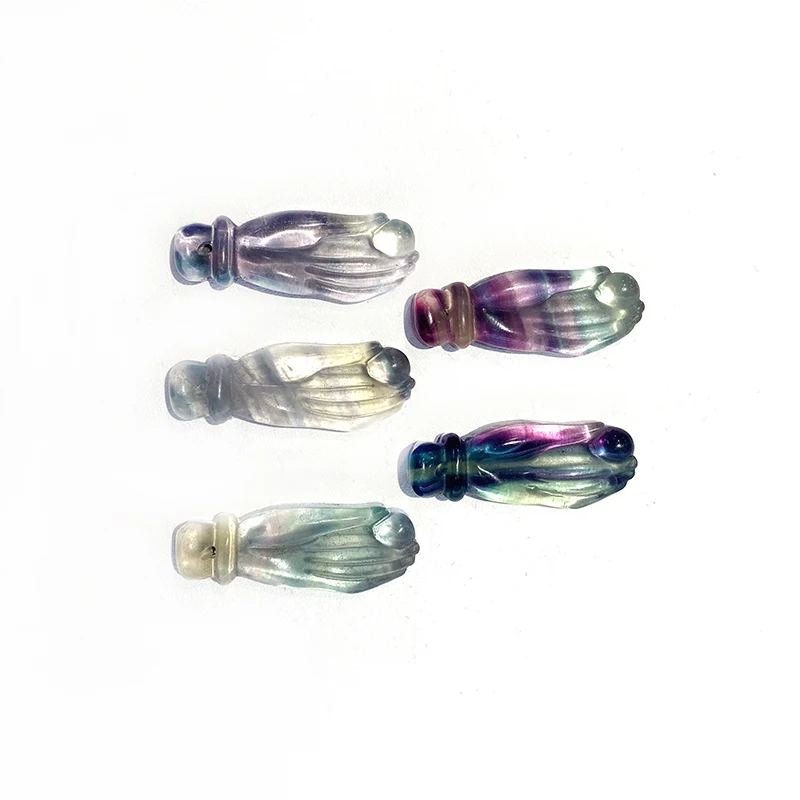 Natural Healing Crystal Carved Hand Shape fluorite Pendant Iridescent fluorite Charm For Necklace Jewelry Making