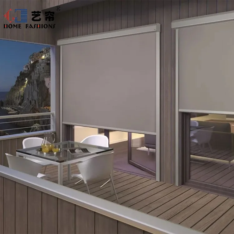 Balcony electric windproof roller curtain outdoor pavilion intelligent sunshade insulation sunscreen window rainproof curtain