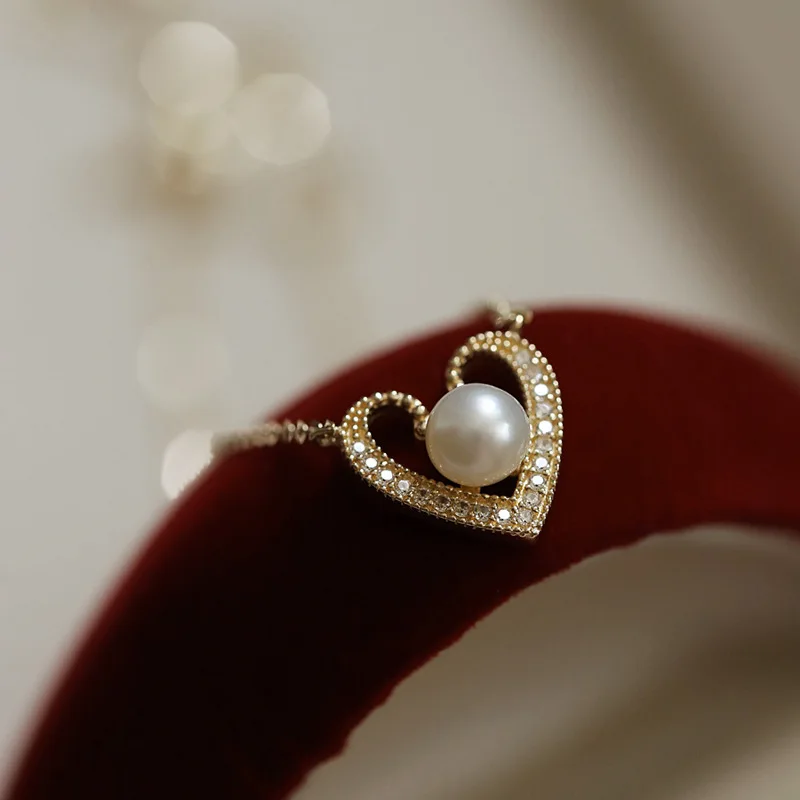 New Arrival Silver 925 Pearl Necklace for Women 14K Gold Plated Retro Pendant Necklace Couple Gift Pearl Zircon Wedding Jewelry