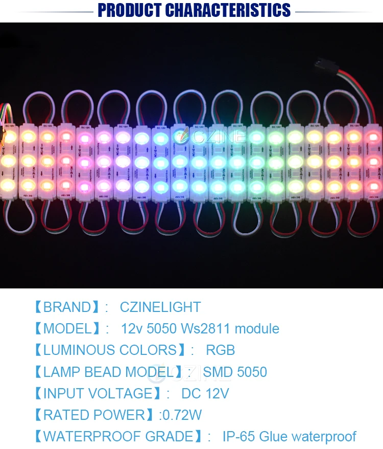 Модуль впрыска 0 72 Вт 12 В цифровой 3led 150 лм smd 5050 светодиодные модули для вывесок