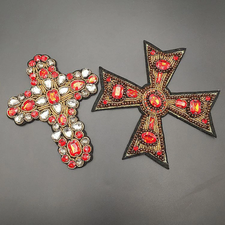 Fast Shipping Bling Embroidery Cross Applique Cross Patches Angel Rhinestone Patches