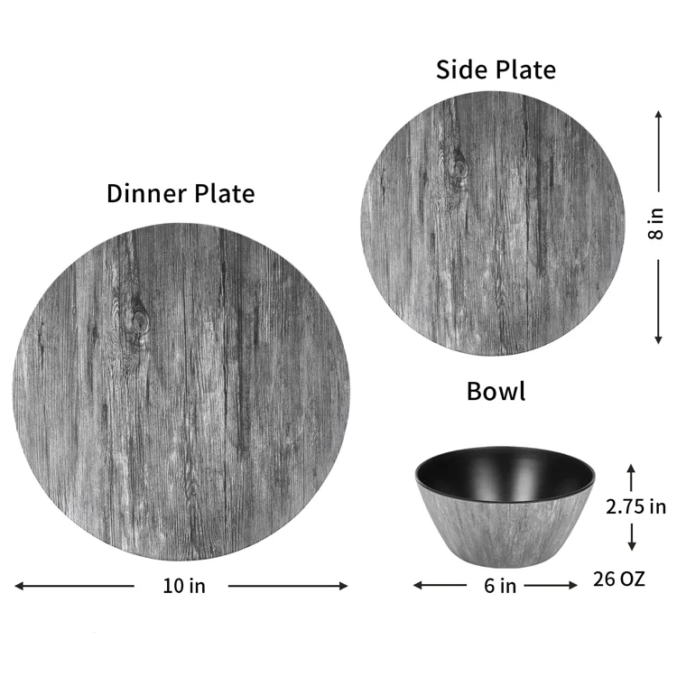 Western Elegant Stone Wood Grain Melamine Ware Set Unbreakable Dinner Set