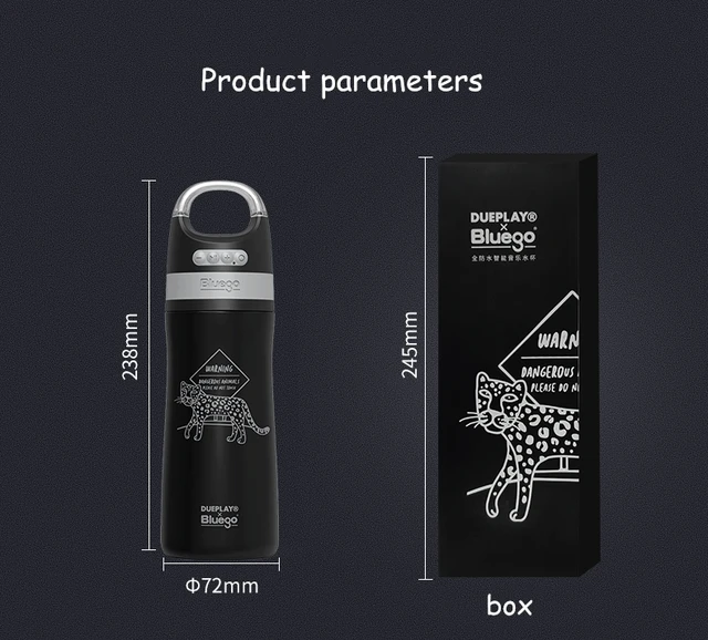 
Stainless steel Vaccum flask Insulated Portable smart music thermo cup water bottle with blue tooth mini speaker lights Shine 