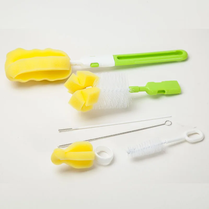 AliGan baby bottle brush clean nipple with sponge 6-piece set cleaner long handle kitchen wire scrub for washing household use