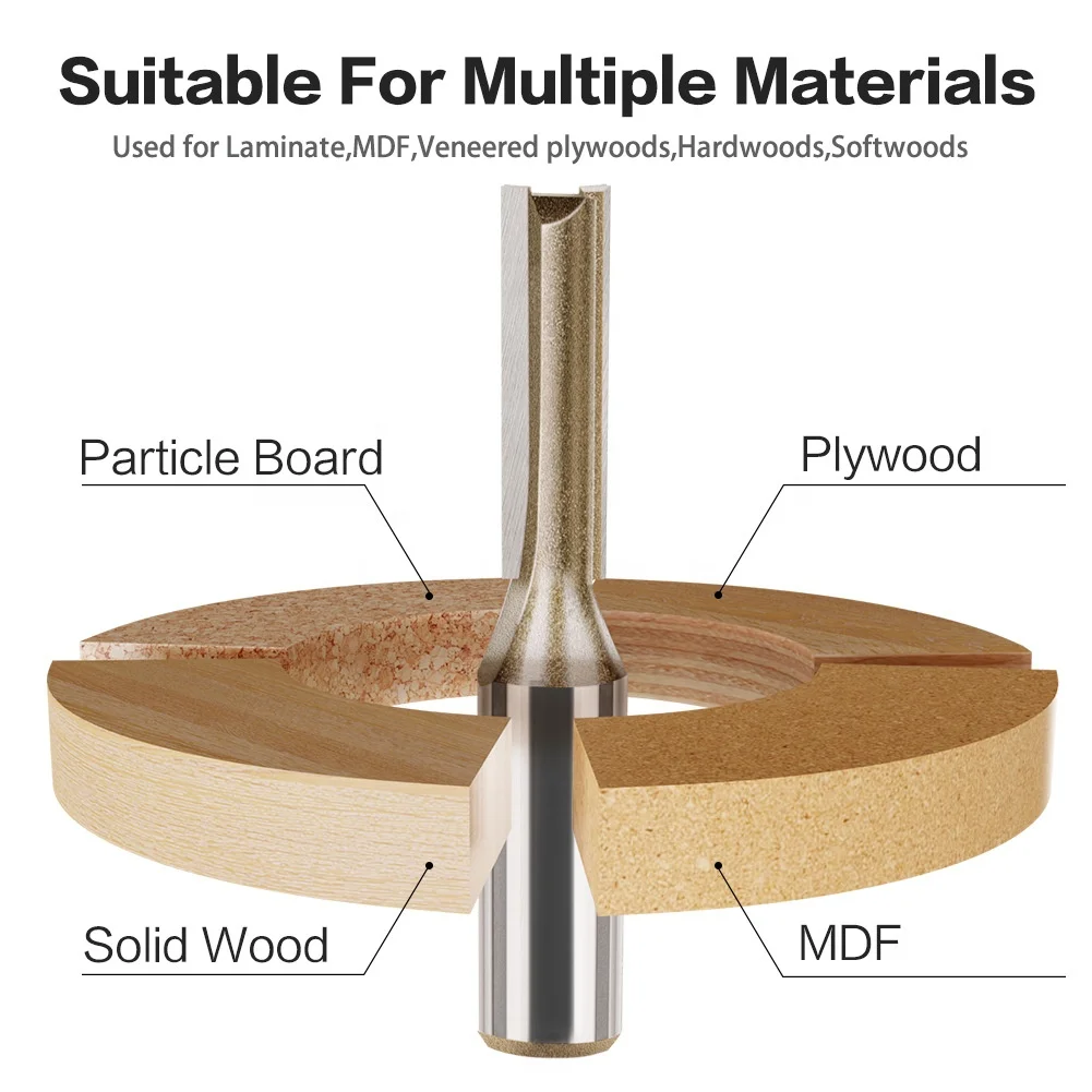 Tungsten steel Double Flute Hard Carbide Straight Cut Wood Router Bit Set for Create Groove dado or Hollow