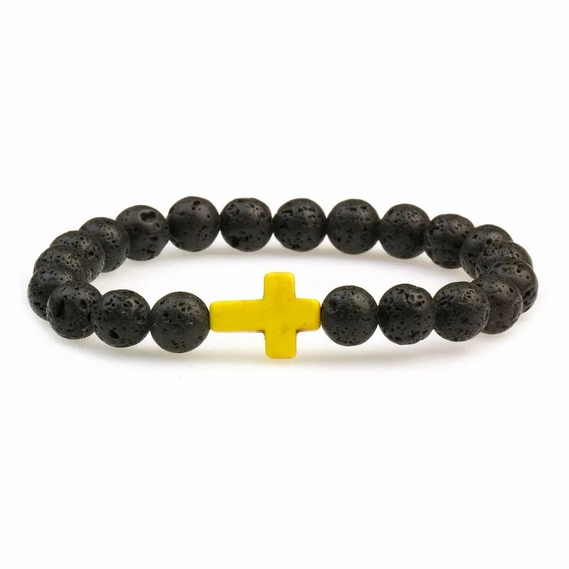 Natural Lava Stone Cross 8mm Beads bracelet ST114