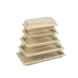 Fresh Natural Pulp Sugarcane Bagasse Biodegradable Pulp Sushi Tray With Anti-Fog Lid