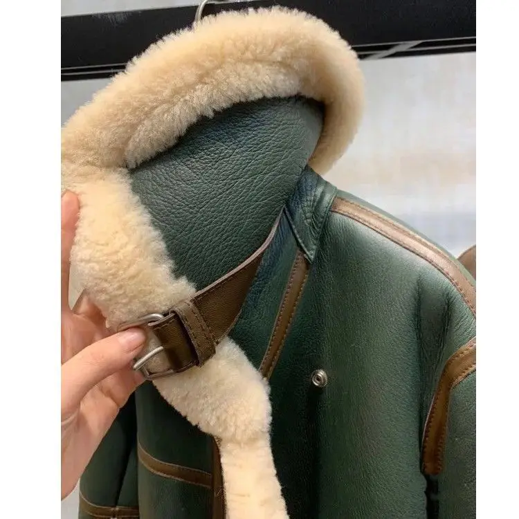 2023 fashion women winter luxury fur coat sheep leather jacket print crocodile stripes real fox fur coats for girls