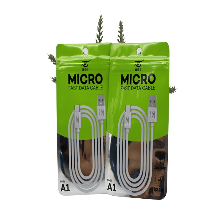 Wholesale Custom Printed Usb Cable Mobile Phone Packaging Bag With Zipper Packaging Bag