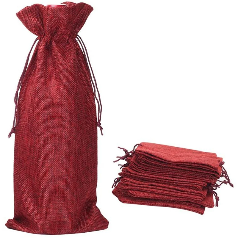 Customized Logo Printed 15x36cm Linen Jute Burlap Hessian Craft Wine Holder Bag