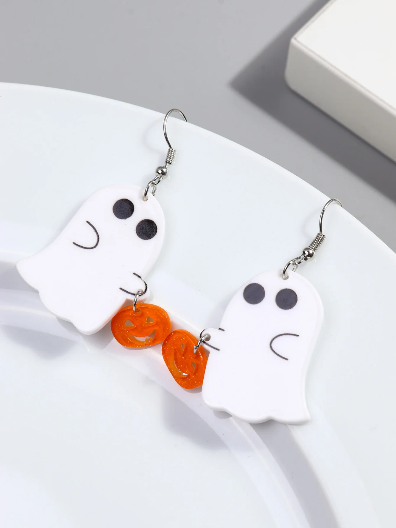 2024 Popular Halloween jewelry gift Cute Spooky Hollow Pumpkin Student Accessories Cartoon Simple Acrylic Printed Drop Earrings