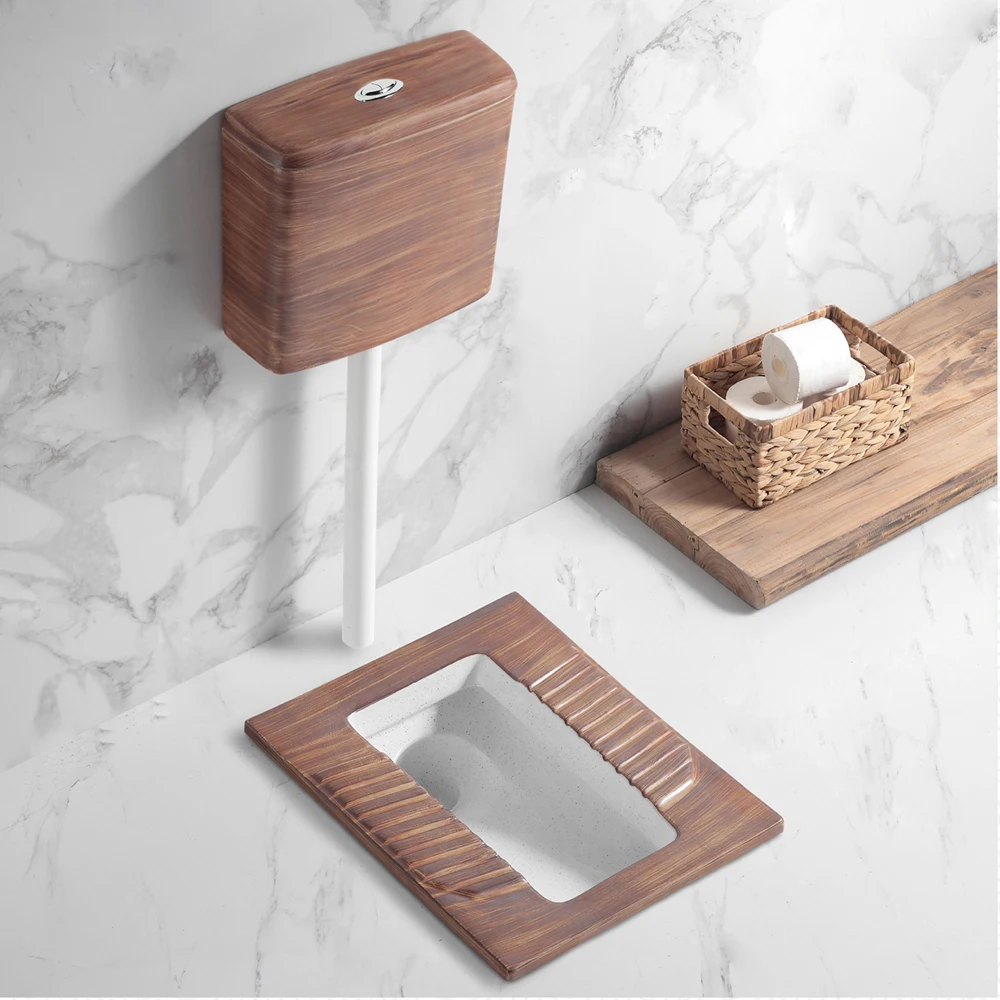 
wood grain color ceramic quatting closet water tank squatting pan 