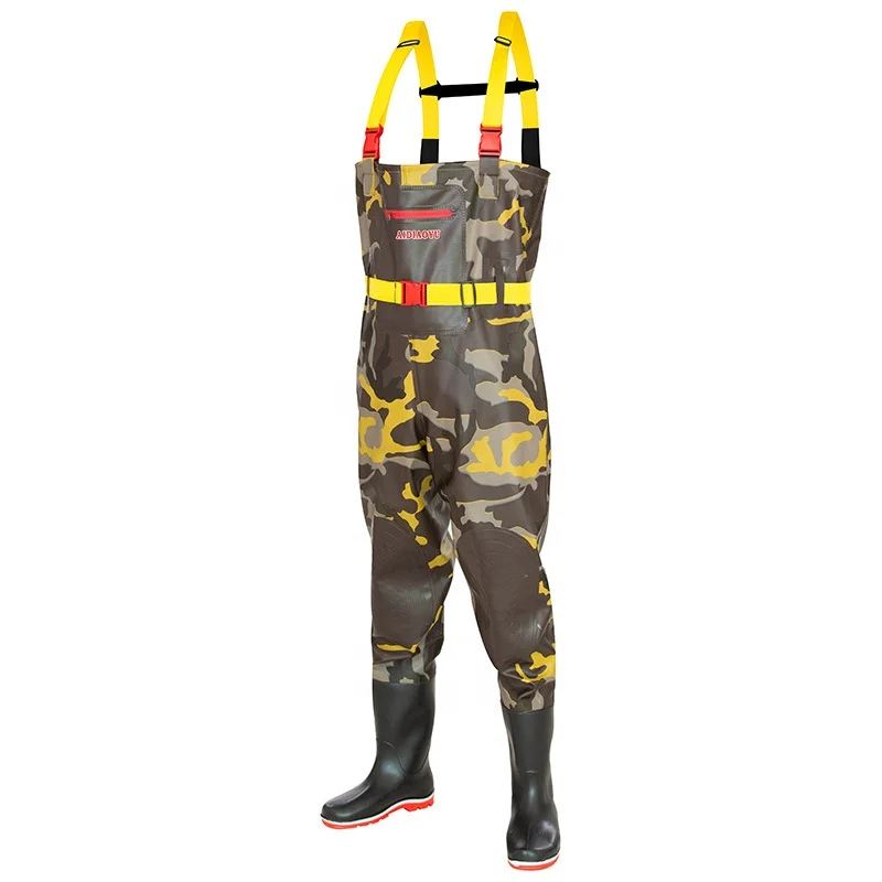 Fishing jumpsuit high quality yellow camouflage wholesale neoprene waterproof breathable PVC fly fishing waders chest waders