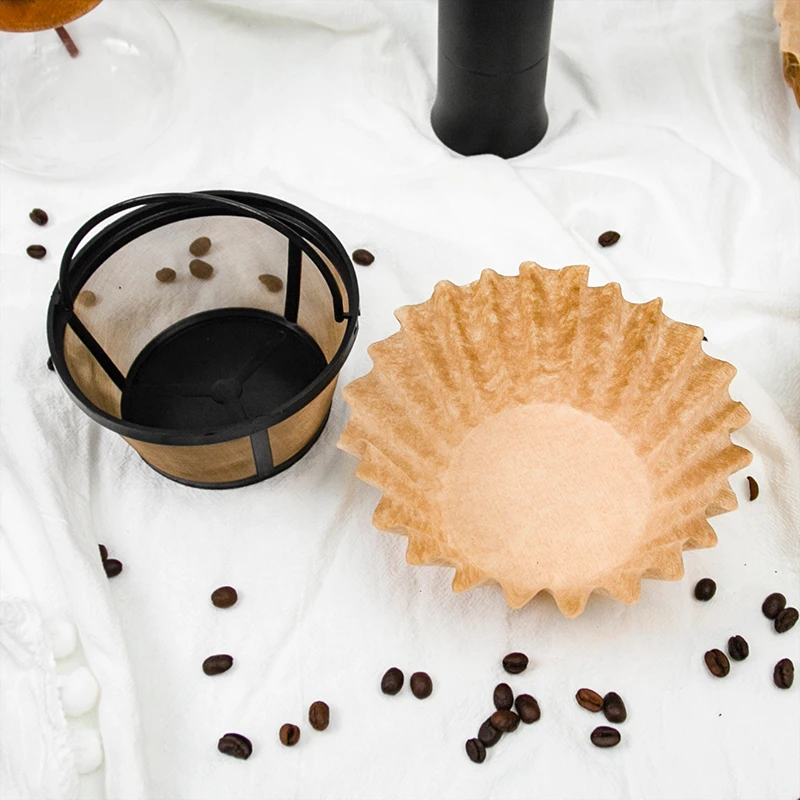 50pcs Paper Coffee Filter &Bunna coffee filter reusable 8-12 cup basket replacement stainless steel Permanent coffee filter