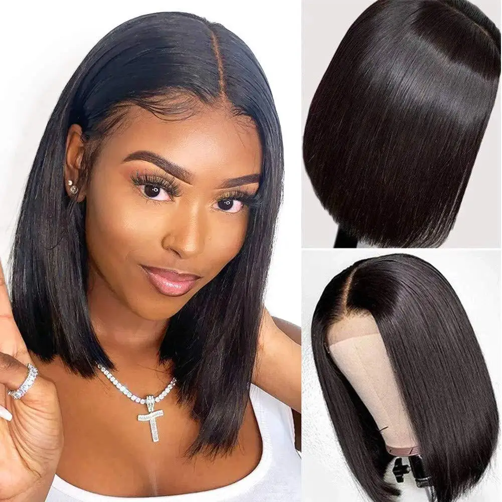 Cheap Short Bob Synthetic  Hair Wig 8-14inch Mink Brazilian Hair  Short Straight Bob Wigs For Black Women