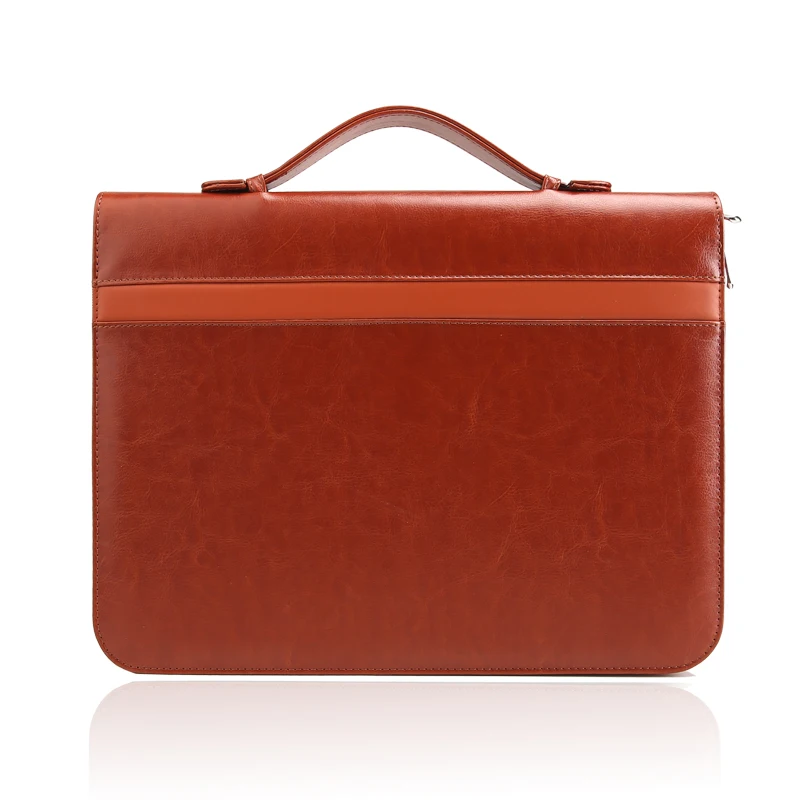 Сделанный на заказ кожаный ручной портфель A4 с молнией, многофункциональный органайзер, папка для открытия