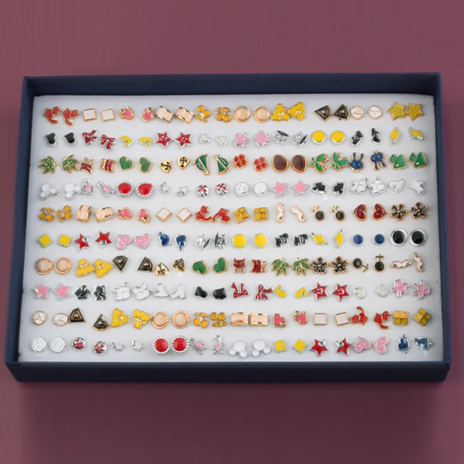 Cartoon Fashion Fresh Creative Korean Animal Flower Geometric Shape Boxed Plastic Stud Earrings Earrings