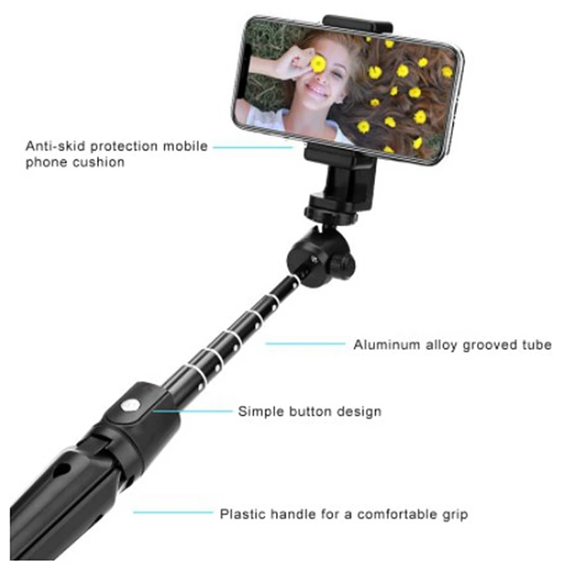 Multi-function Foldable 3 in 1 BT Aluminum Alloy Tripod Monopod  Foldable Selfie Stick For Phone Gopro