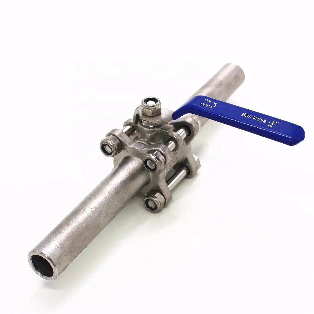Stainless Steel Extended Weld End 3-Piece Full Port Ball Valve 1000 WOG Long Extended stainless steel 304 3PC Weld Ball Valve