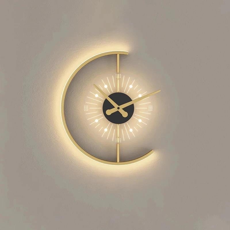 Modern Nordic Creative Sconce Light Room Background Art Clock LED Wall Lamp
