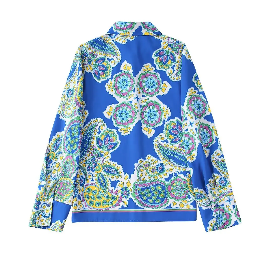 PB&ZA2022 summer new fashion Korean version of the French sweet print drapey design shirt female 7920048