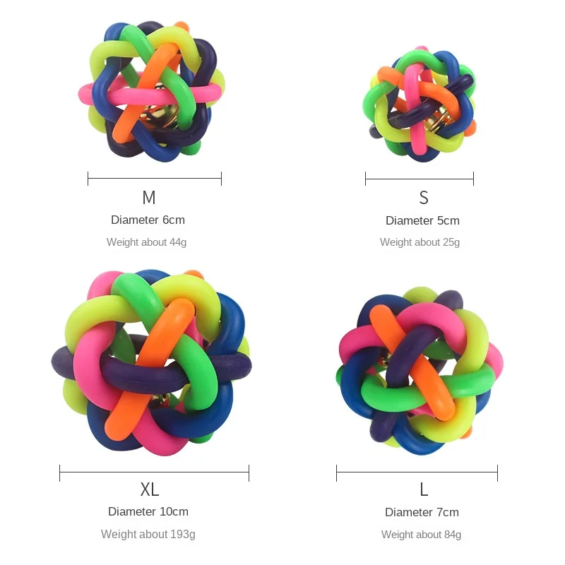Colorful Eco-Friendly Plastic Pet Toy Ball Cat and Dog Bell Ball with Rainbow Design Woven Dog Toy Ball