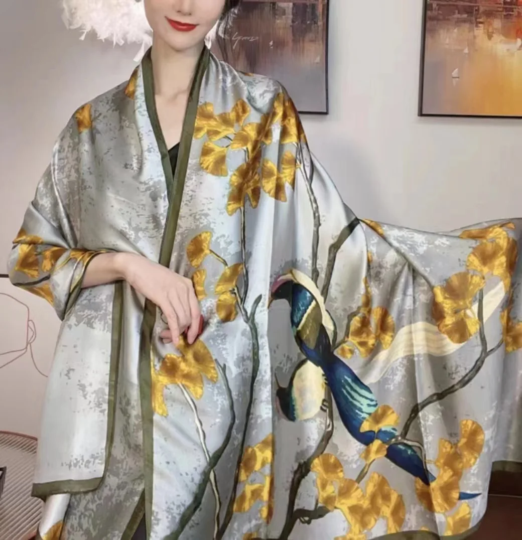 Женский шелковый шарф с принтом 100% длинный атласный модный дизайнерский легкие шарфы