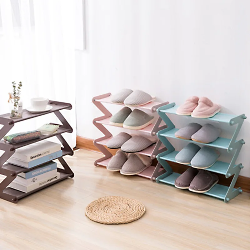 Hot Z-shaped Mini Designs Shoes Rack Stand Shelf Organizer Holder 4 Tiers Non-woven Fabric Layer Metal Iron Shoes Storage Rack