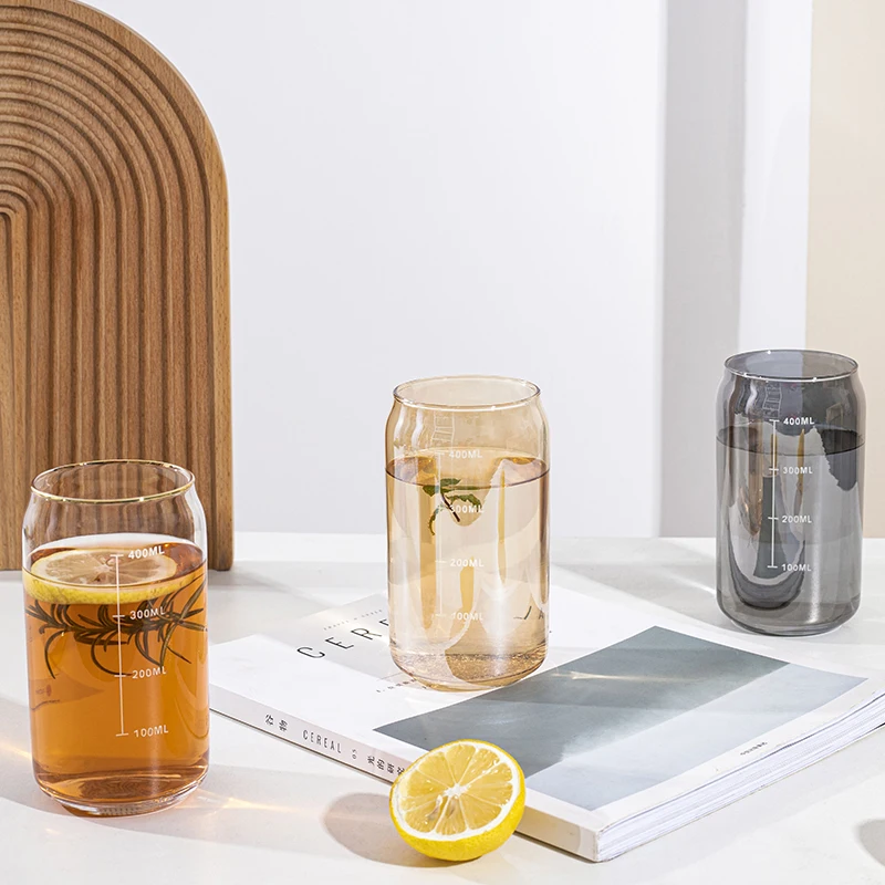 16oz Beer Glasses Tumbler Cup Can Shape  Glasses Iced Coffee Glass Iced Tea  With Bamboo Lids for Soda Cup