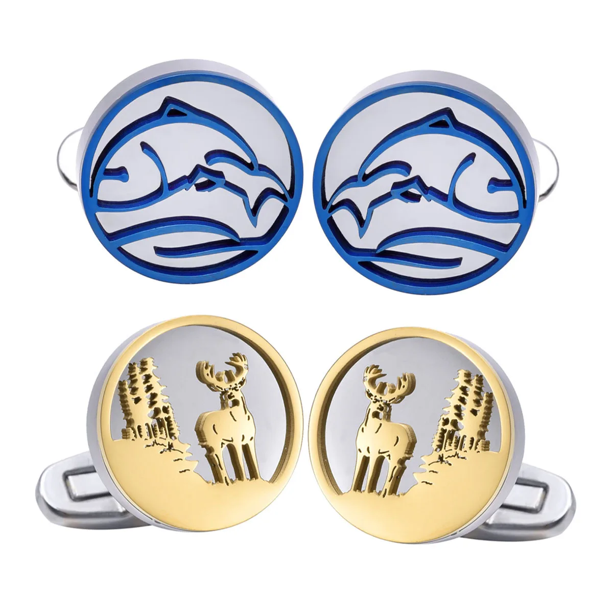 Stainless Steel Forest Moose Cufflinks Light Luxury Custom Blue Whale Cuff Link Shirt Cufflinks For Men