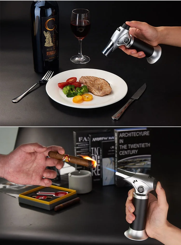 Kitchen Metal Butane Gas Flame Lighter Large Burner Flashlight Lighter Jet House Flame Treatment Gun For BBQ Cooking Tools