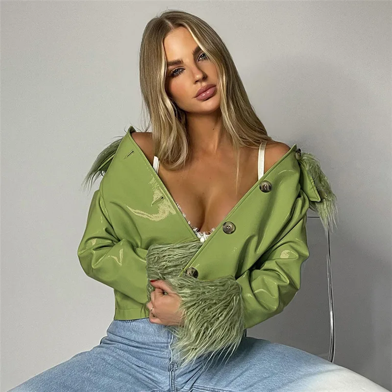 New Customized Fashion Women Winter Fur Pu Jacket Fur Ladies Sexy Coat Outerwear Streetwear Clothing Fall 2021