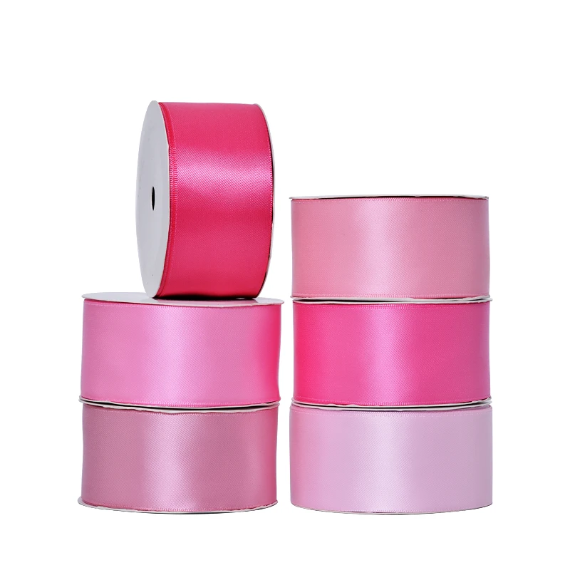 Yama Ribbon 1 1/2inch 38MM Width Polyester Solid Color Pink Double Face Satin Ribbon 100 Yards Per Roll