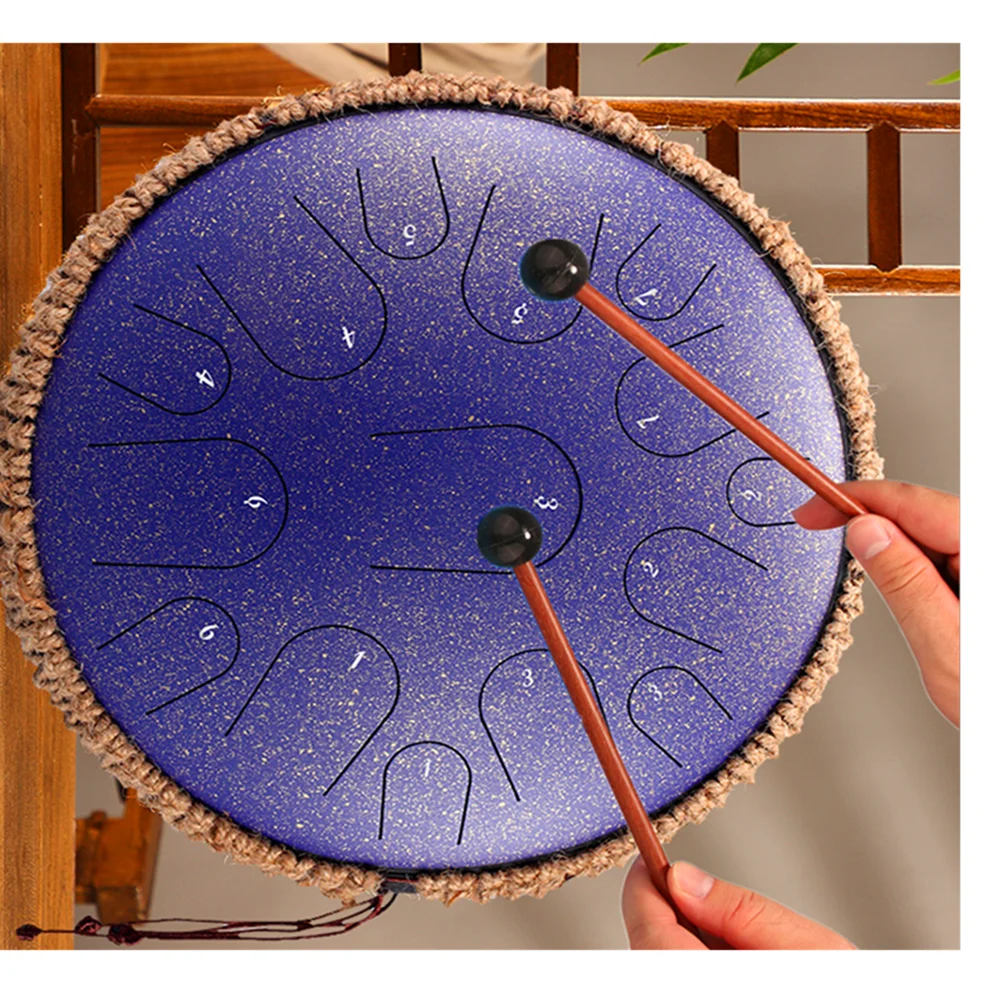
13 Inch 15 Notes Percussion Drum,Mini Percussion Instrument Hand Pan Drum Alloy Steel Tongue Drum Handpan 