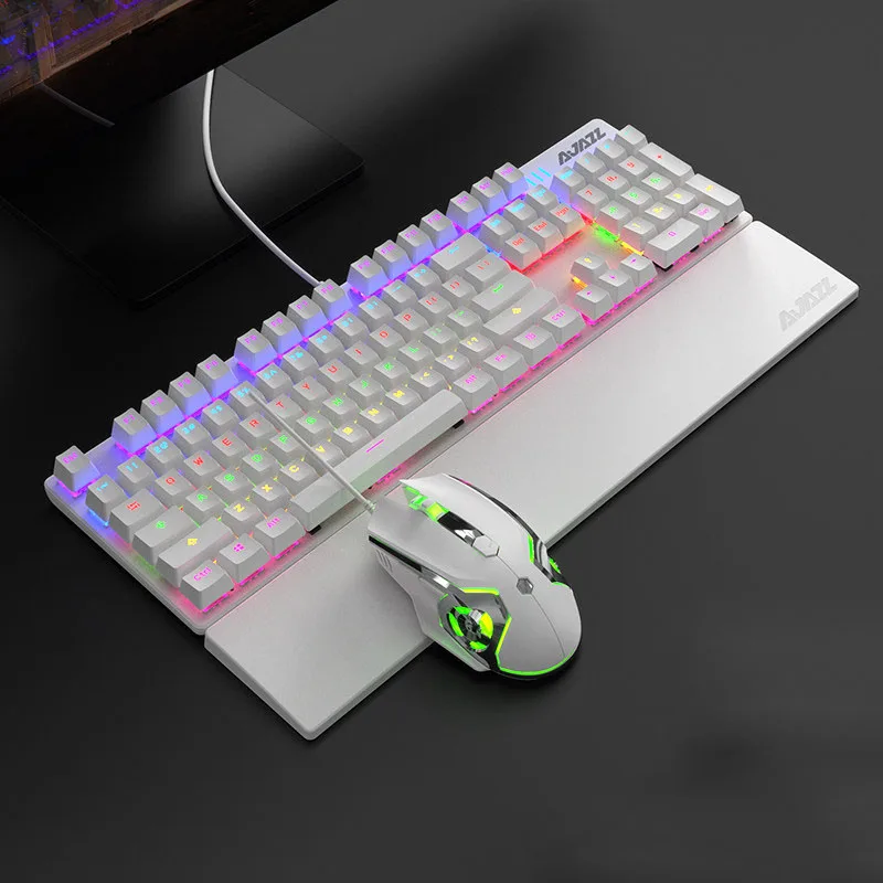 Mechanical Keyboard and Mouse Wired Combo  Mixeds Backlit 104-key Gaming Keyboard PU Wrist Rest and RGB Mouse for Office  PC